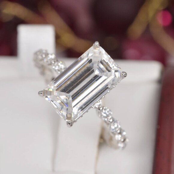 Moissanite Emerald Cut Full Eternity Enagagement Ring 10.6tcw - Picture 1 of 10